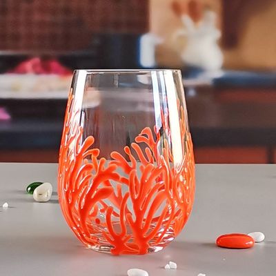 คุณภาพ Egg Shaped 500ml Crystal Wine Glass With Embossed Red Corals โรงงาน