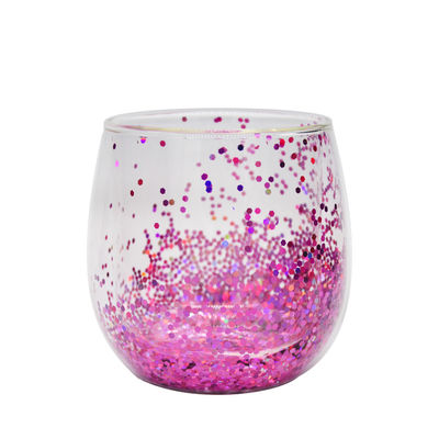 คุณภาพ Customized Double Wall Glass Coffee Cup Decorative Glitter Tumbler Drinking Glasses โรงงาน