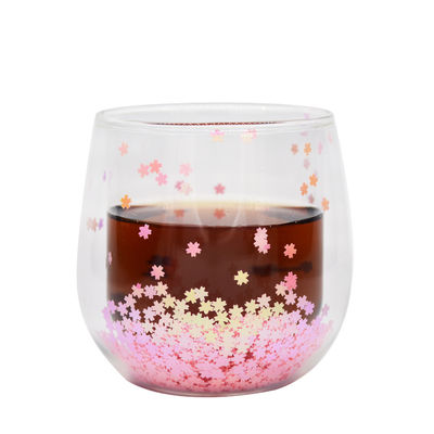 คุณภาพ Customized Double Wall Glass Coffee Cup Decorative Glitter Tumbler Drinking Glasses โรงงาน