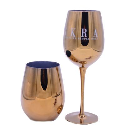 คุณภาพ Gold Plated 16oz Crystal Wine Glass With Decal Logo For Gift โรงงาน