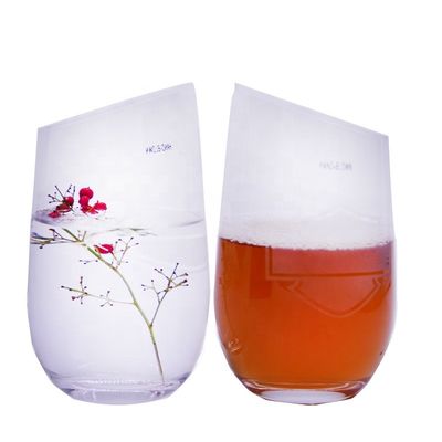 คุณภาพ Bevel Oblique Edge Stemless Crystal Wine Glass With Angle Top โรงงาน