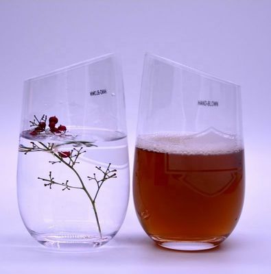 คุณภาพ Bevel Oblique Edge Stemless Crystal Wine Glass With Angle Top โรงงาน