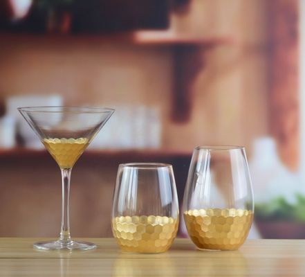 คุณภาพ 450ml Gold Cutted Honeycomb Stemless Crystal Wine Glass โรงงาน