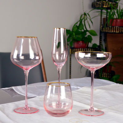 คุณภาพ Gold Rim Pink Crystal Wine Glass For Holiday Party โรงงาน