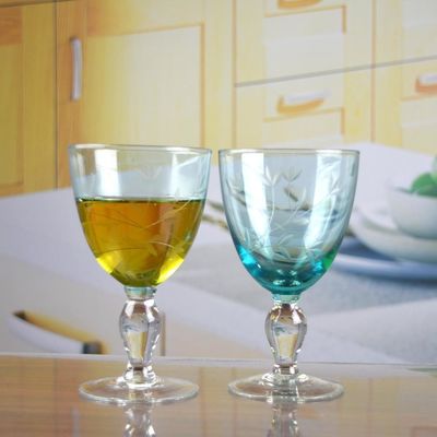 คุณภาพ Vintage Scandinavian Style Engraved Turqoise Crystal Wine Glass , Clear Goblet Glasses โรงงาน