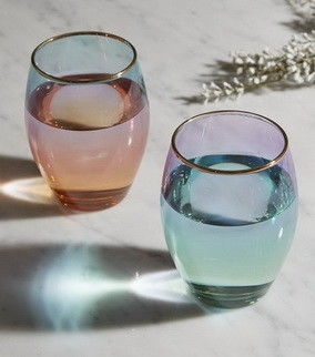 คุณภาพ Egg Shape  Stemless Clear Wine Glass ，Clear Stemless Wine Glasses With Golden Fonts โรงงาน