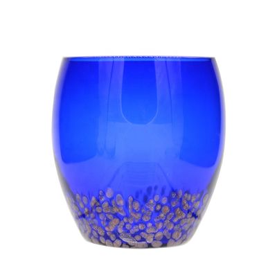 คุณภาพ Solid Cobalt Blue Whisky Tumbler Glass With Golden Stone โรงงาน