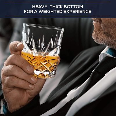 คุณภาพ Old Fashioned Lead Free Embossed 10 Oz Whiskey Glasses , Whiskey Tasting Glasses โรงงาน