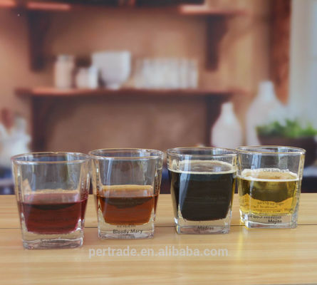 คุณภาพ Set Of Four Square 240ml Fancy Whiskey Glass With Decal โรงงาน