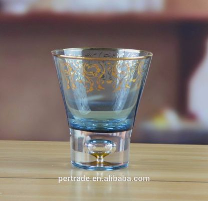คุณภาพ Blue Color Golden Rim Stemless Crystal Cocktail Glasses โรงงาน