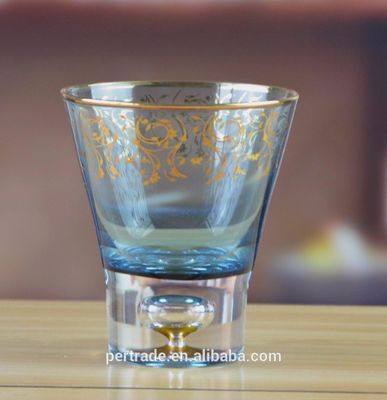 คุณภาพ Blue Color Golden Rim Stemless Crystal Cocktail Glasses โรงงาน