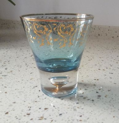 คุณภาพ Blue Color Golden Rim Stemless Crystal Cocktail Glasses โรงงาน