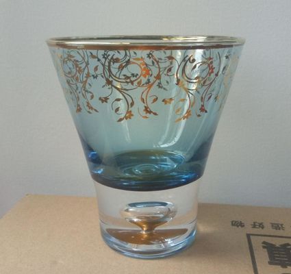 คุณภาพ Blue Color Golden Rim Stemless Crystal Cocktail Glasses โรงงาน