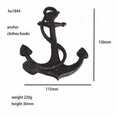 คุณภาพ Decorative Anchor Shape Black Iron Coat Hooks Cast Iron Crafts โรงงาน