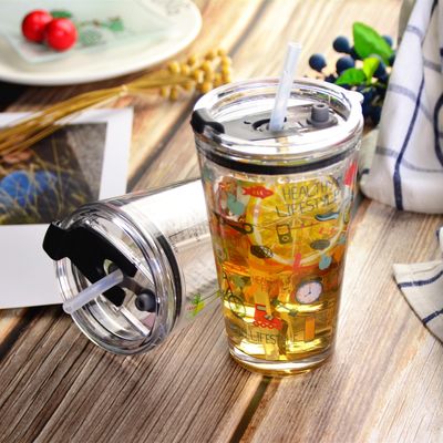 คุณภาพ Decorated Pint Ice Tea Glass Cup With Lid And Silicate Straw Cocktail Tumbler Drinking Glasses โรงงาน
