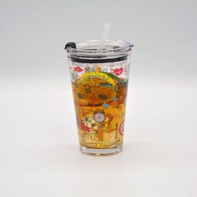 คุณภาพ Decorated Pint Ice Tea Glass Cup With Lid And Silicate Straw Cocktail Tumbler Drinking Glasses โรงงาน