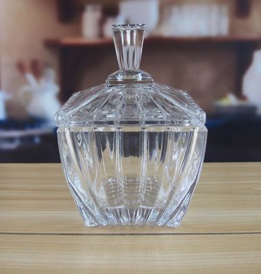 คุณภาพ Square Optic Stripes Glass Storage Jars For Candy โรงงาน
