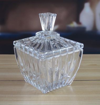 คุณภาพ Square Optic Stripes Glass Storage Jars For Candy โรงงาน