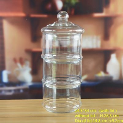 คุณภาพ Stackable 3 Layers Tower Shaped Glass Storage Jars โรงงาน