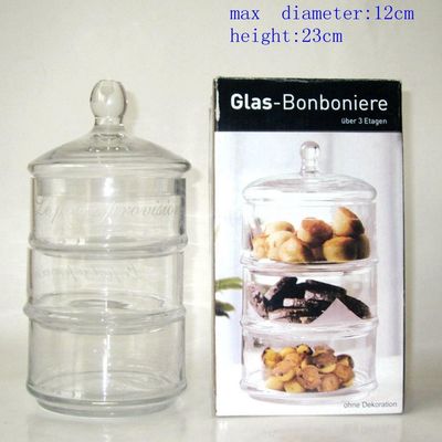 คุณภาพ Handblown 3 Layer Stackable Storage Jars With Lids โรงงาน