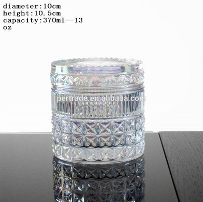คุณภาพ Embossed Diamonds Pattern Glass Storage Jars With For Candle โรงงาน
