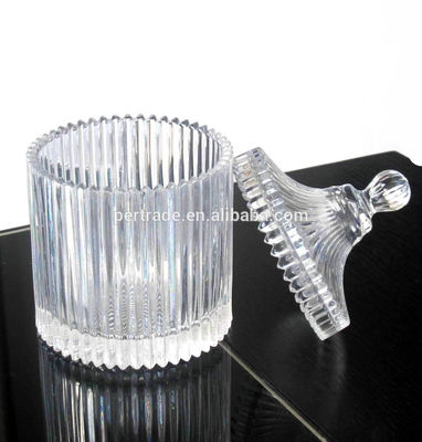 คุณภาพ home Embossed Stripes Large Glass Container With Lid โรงงาน