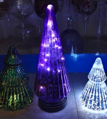 คุณภาพ Handblown LED Holiday Glass Candle Holders Christmas Tree Pattern โรงงาน