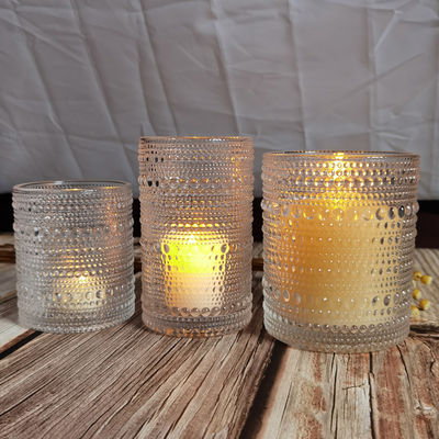 คุณภาพ Customized Embossed Beads Strings Glass Votive Candle Holders ,  Glass Cylinder Candle Holders โรงงาน