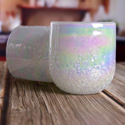 คุณภาพ Iridescent Votive Glass Candle Holders Half Rough Sands Surface โรงงาน